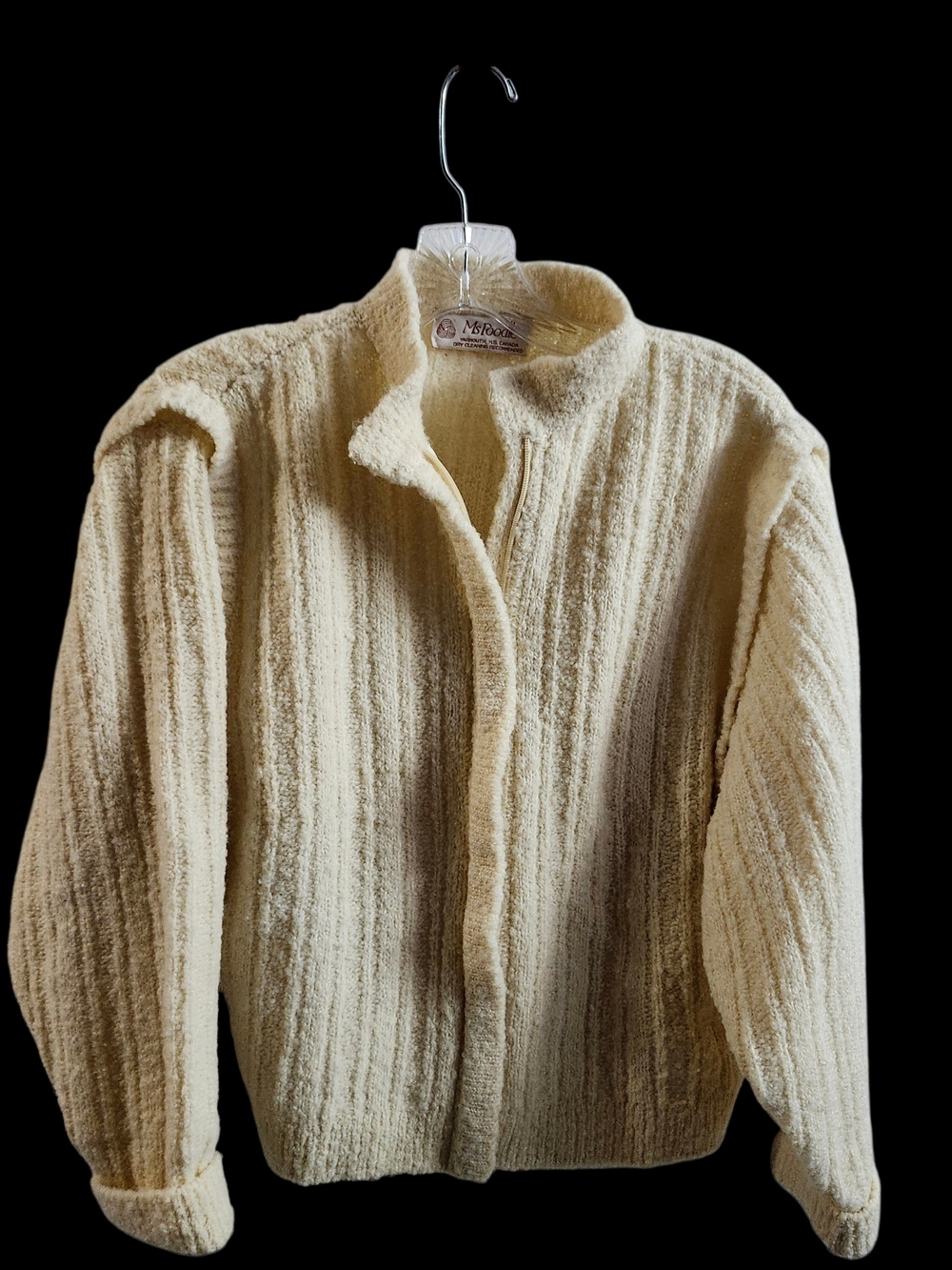 Vintage Cream Textured Zip-Front Jacket